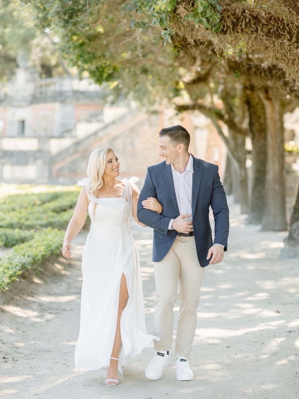 White Tie-Shoulder Maxi Dress with Front Slit